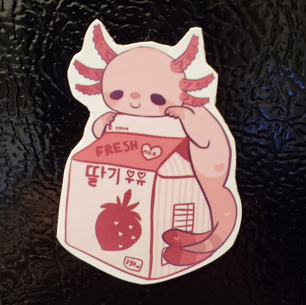 3/$10 Axolotl Magnet Kawaii Strawberry Milk Axolotl Hand Made Magnet